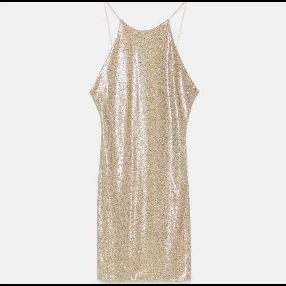 Gold mini dress by Halston - Picture 1 of 7